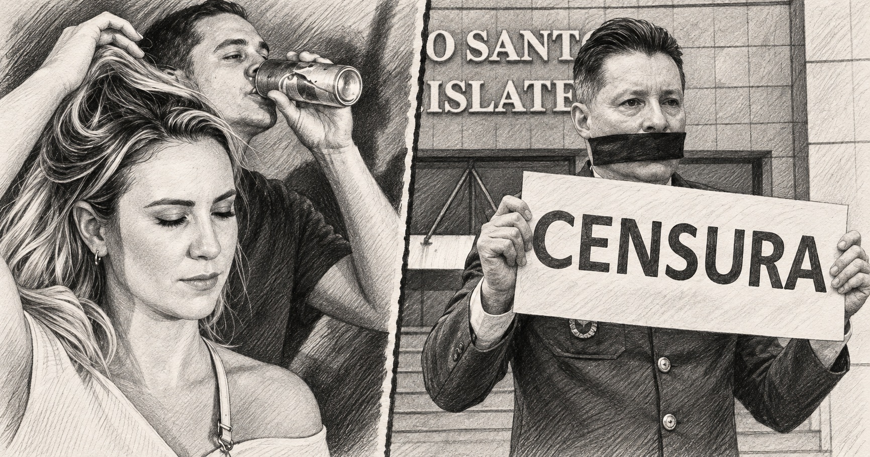 Ilustração jornalística sobre censura e Assumção