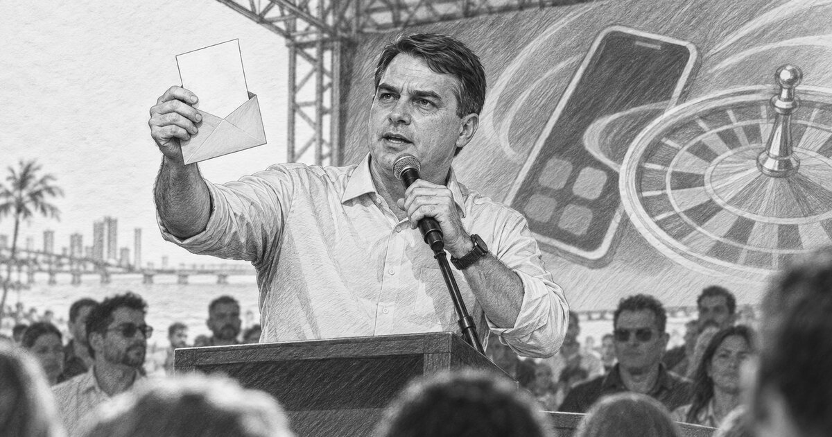 Flávio leva crítica às bets para comício e ironiza Lula